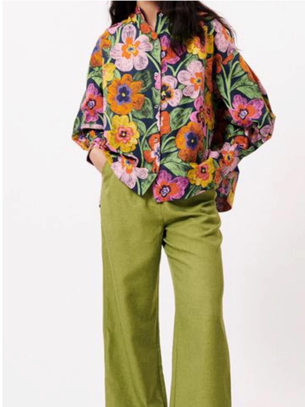 FRNCH Ariana Marine Garden Blouse sz S